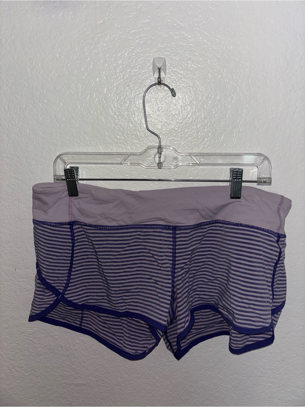 Vintage Lululemon Women’s Lavender Striped Athletic Mini Shorts & Blue Headband